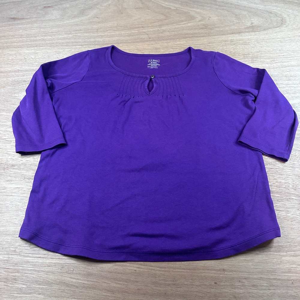 L.L. Bean Womens Medium Purple Supima Cotton 3/4 Sleeve Knit Top Casual